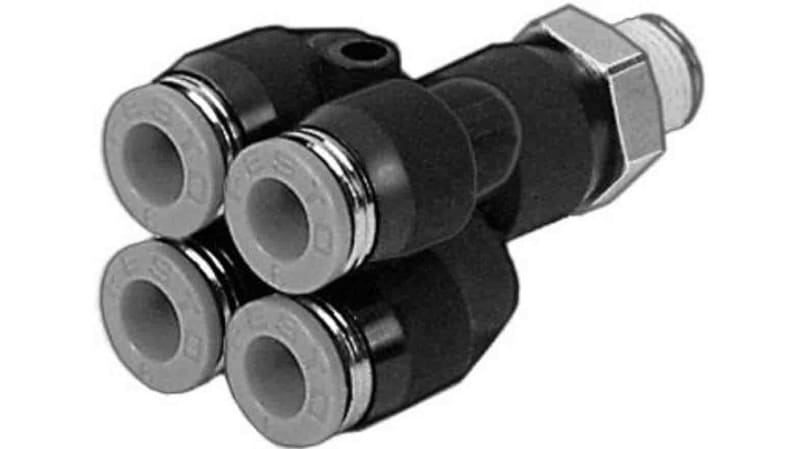 Festo Double Y Threaded-to Tube Adaptor to Push In 6 mm to Push In 6 mm to Push In 6 mm to Push In 6 mm, QSQ Series