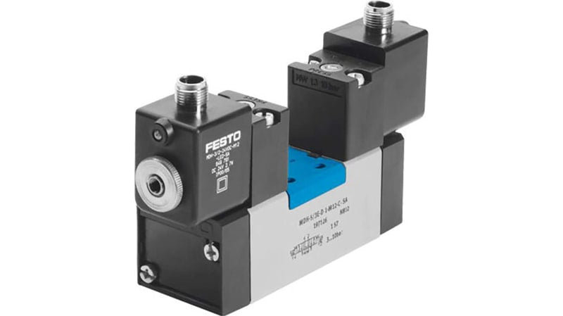 Festo 5/3 Pressurised Pneumatic Solenoid/Pilot-Operated Control Valve - Electrical MDH Series